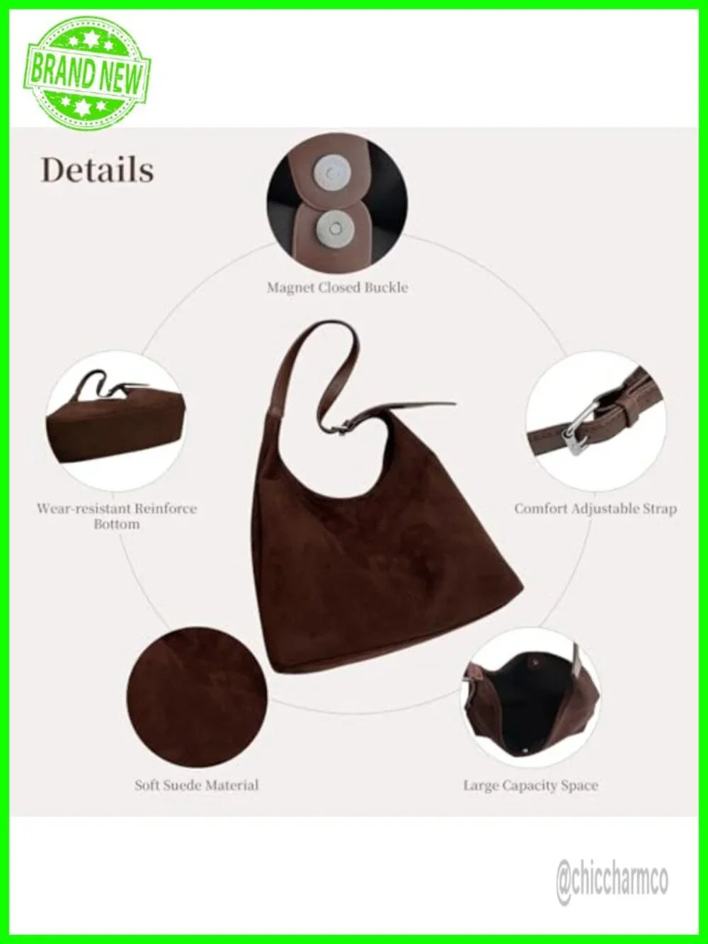 Faux Suede Hobo Tote Bag with Small Purse Set - Large Capacity Shoulder